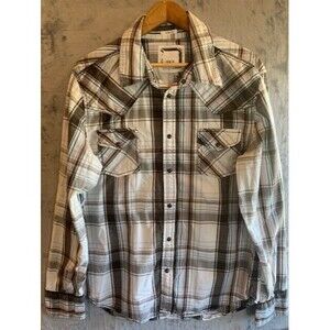 BKE Vintage Shirt Mens X Large  Plaid Slim‎ Fit Pearl Snap Plaid Western Country